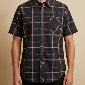 Billabong Men's Black and Red Plaid Shirt size large